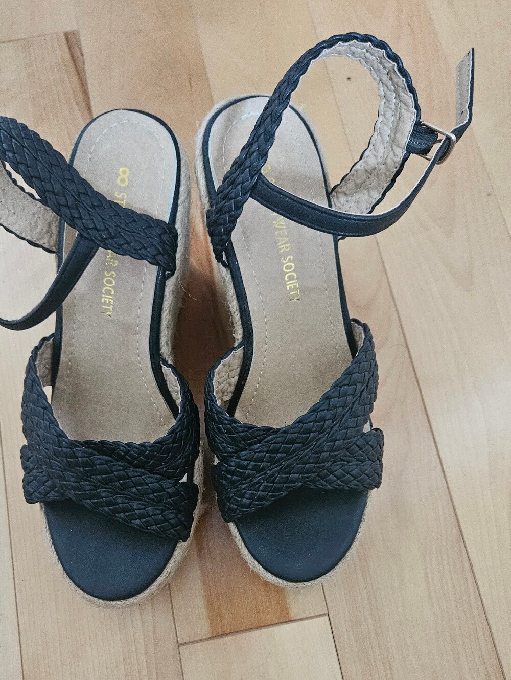 Wedge Sandals - Black Braided Straps